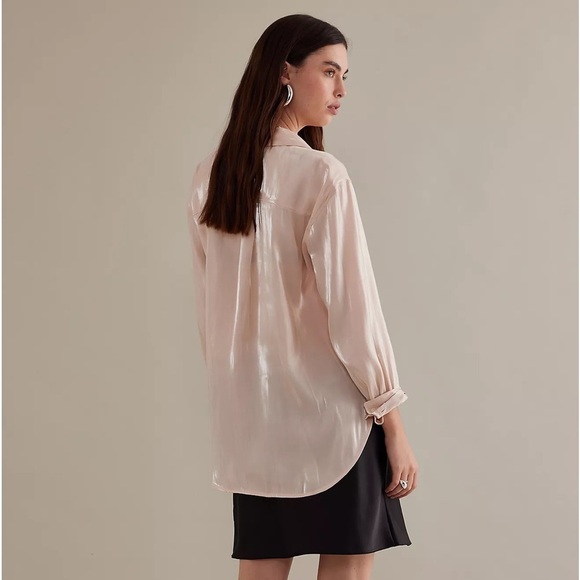 NWT By Anthropologie Silky Iridescent Buttondown Shirt - Picture 6 of 11